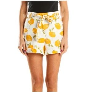 Loft Linen Blend Lemon Print Tie Waist Shorts